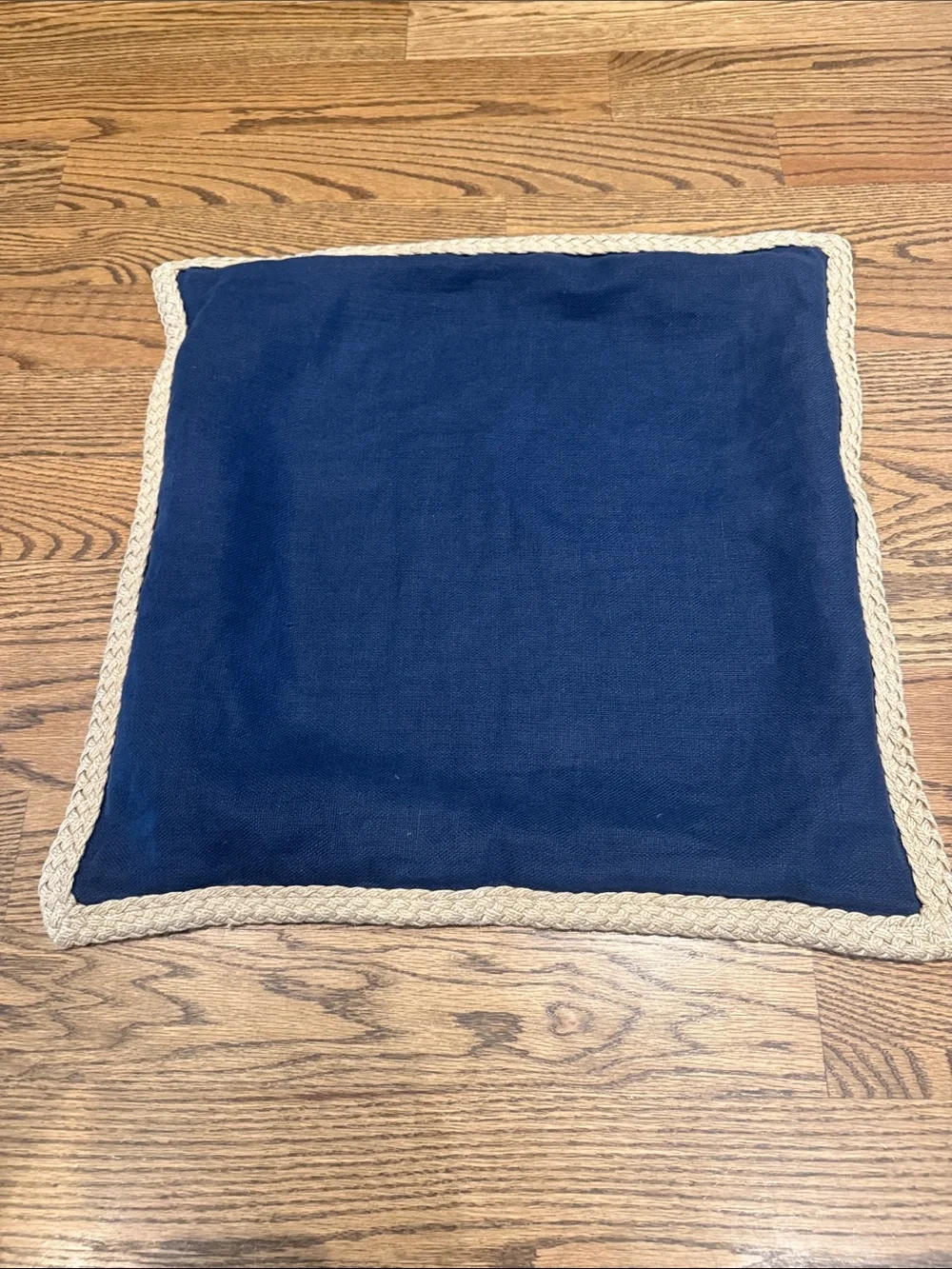 Pottery Barn Navy Square Pillow with Braided Gold Edge